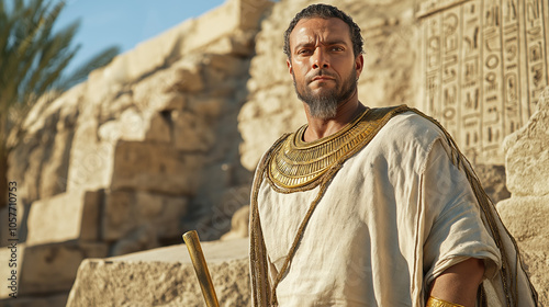 Ancient egyptian nobleman standing in historical ruins