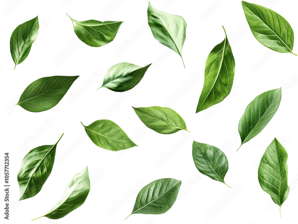 Various green leaves on a white isolated background. Various green leaves on a white isolated background.