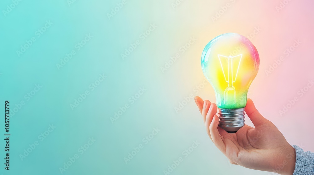 Hands holding a glowing ecolightbulb, watercolor effect with delicate, sustainable energy motifs Hands holding a glowing ecolightbulb, watercolor effect with delicate, sustainable energy motifs