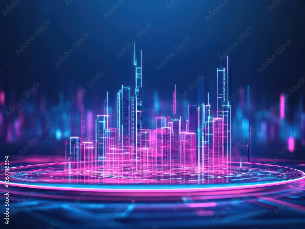 Holograminfused plate, abstract digital cityscape background, glowing neon lines, scifi style Holograminfused plate, abstract digital cityscape background, glowing neon lines, scifi style