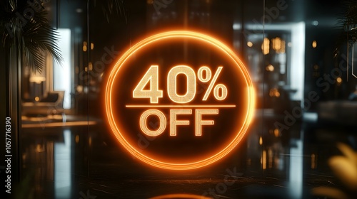 Wallpaper Mural Glowing Orange '40% OFF' Neon Sign in a Luxurious Setting Torontodigital.ca