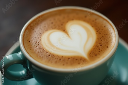 Heart-shaped latte art in cappuccino, perfect for coffee lovers and cafe ambiance design.