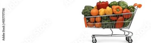 Shopping Cart Filled with Fresh Grocery Items