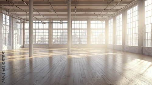 Empty Square Floor with Natural Light and Windows