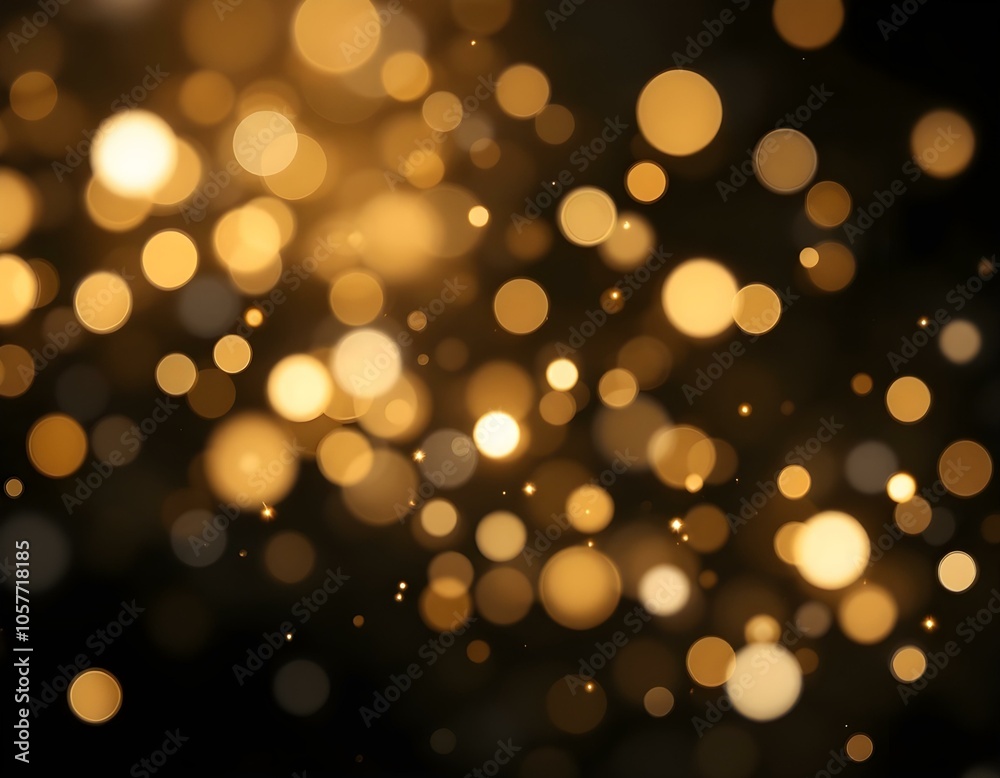Festive Golden Bokeh Lights Burst on Rich Black Background. Stunning Decorative Effect Festive Golden Bokeh Lights Burst on Rich Black Background. Stunning Decorative Effect