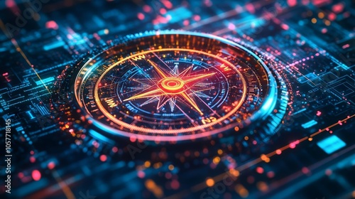 Wallpaper Mural A glowing technological compass surrounded by data, symbolizing a business's strategic path and digital leadership in a competitive market Torontodigital.ca