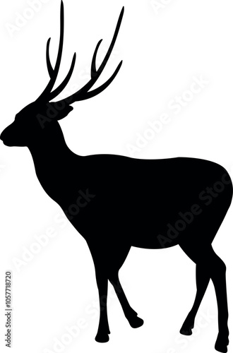 Black silhouette of deer isolated on transparent background. Vector illustration