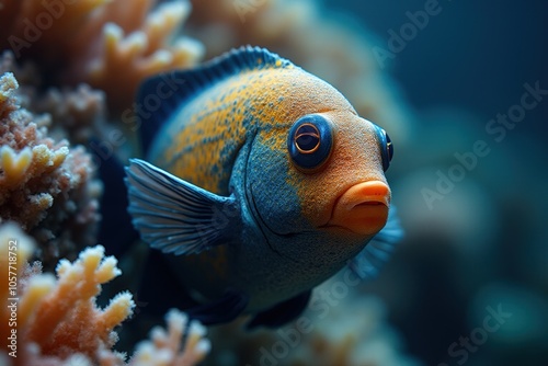 Vibrant tropical fish among coral reefs in underwater marine environment. photo