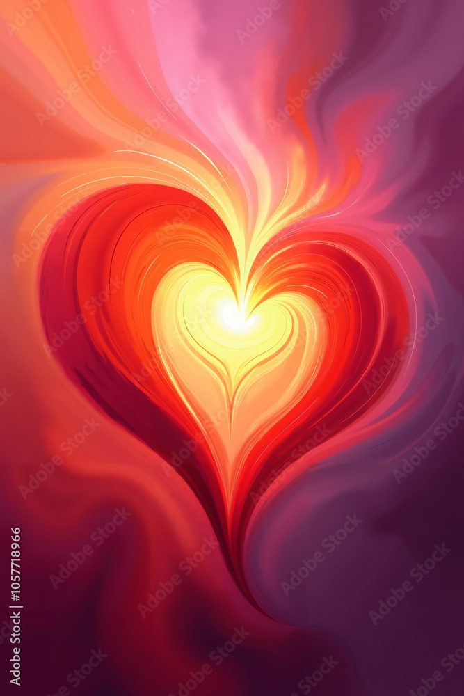 A vibrant illustration of a heart, set against a swirling purple and pink background, evoking the spirit of Valentine's Day.