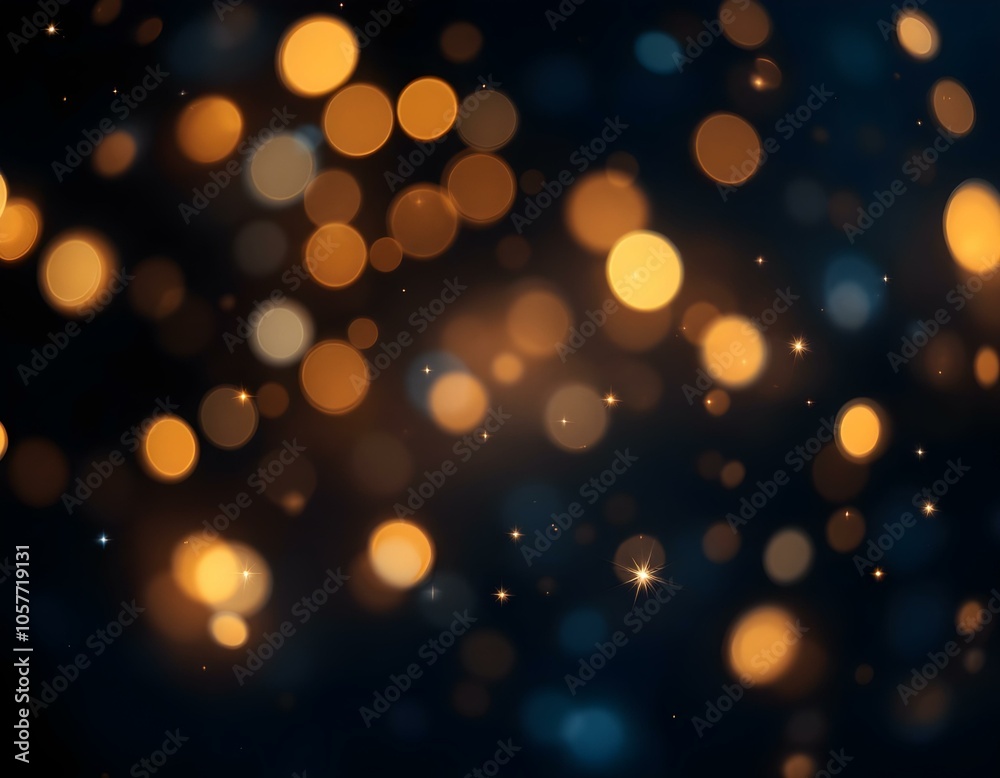 Golden Bokeh Lights on Black Background: Dreamy Celebration Sparkles Golden Bokeh Lights on Black Background: Dreamy Celebration Sparkles