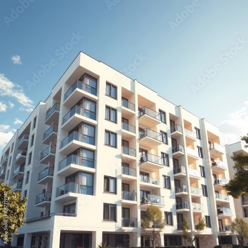 Modern apartment building in sunny day exterior residential house facade residential area with modern new and stylish living block of flats Condominium 