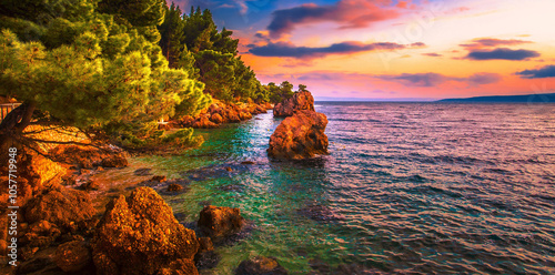 Fototapeta Naklejka Na Ścianę i Meble -  stunning summer seascape, amazing morning view in Croatia, Europe	