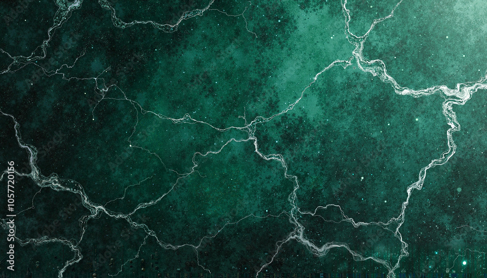 Deep green marbled background with intricate lighter veins, copy space Deep green marbled background with intricate lighter veins, copy space