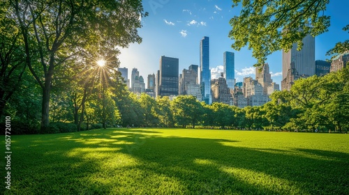 Serene Skyline Viewed from Park at Sunset