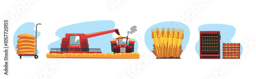 Bread Production Process and Step Scene Vector Set