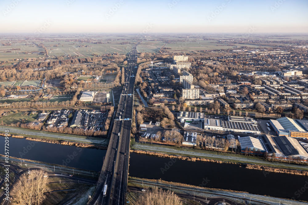 Skyline Dutch city Gorinchem with winter mist above the horizon Skyline Dutch city Gorinchem with winter mist above the horizon