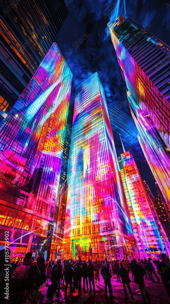 Naklejka premium Colorful Dynamic Skyscrapers at Night