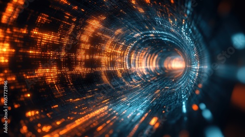 A deep dive into the digital abyss exploring the intersection of light color and technology in a vast virtual tunnel of data