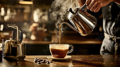 Barista Brewing Fresh Coffee Cup in Dynamic Shot