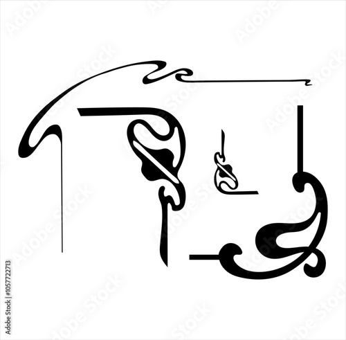 set Art Nouveau elements, vintage angular elements geometric and smooth curves