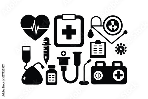 Medical icon sets, suitable for user interface silhouette black Vector art illustration.