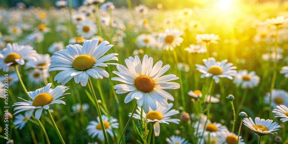 Fototapeta premium Golden Sunlight Illuminates a Field of Daisies