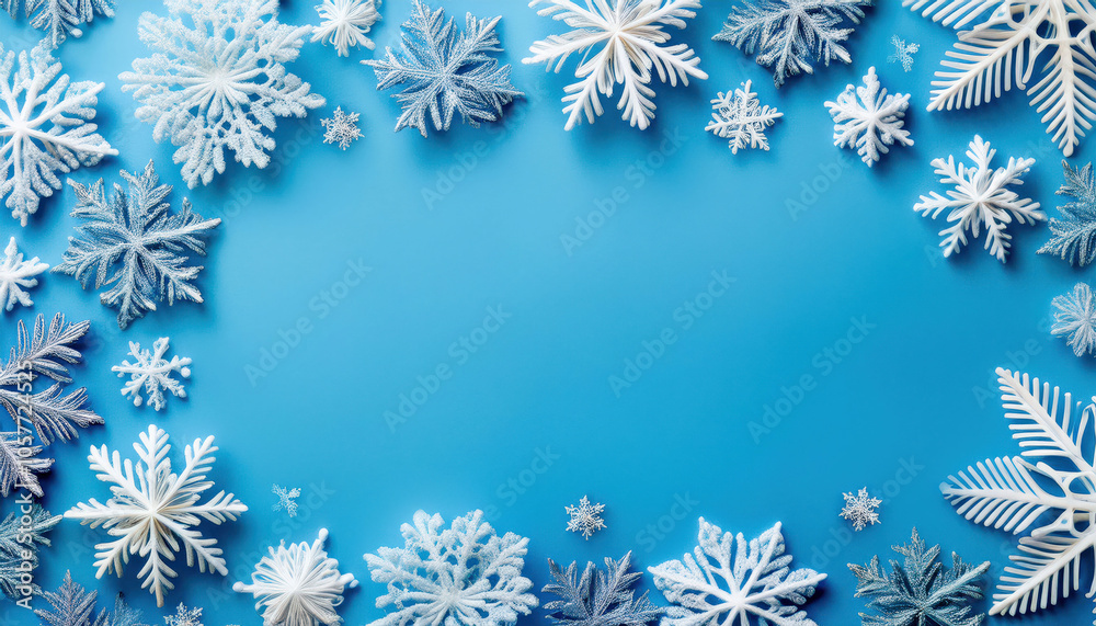 A soft, pastel blue background with intricate white snowflakes elegantly arranged around the edges, creating a delicate and festive winter frame. Perfect for seasonal or holiday themes.
A soft, pastel blue background with intricate white snowflakes elegantly arranged around the edges, creating a delicate and festive winter frame. Perfect for seasonal or holiday themes.