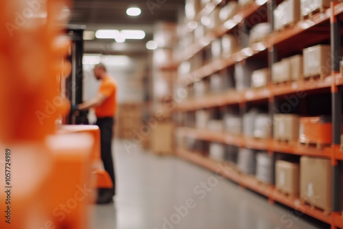 Technician repairs forklift in industrial shed surrounded by storage boxes and equipment