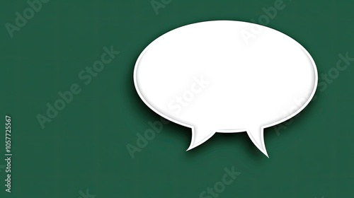 A vibrant green backdrop highlights a white speech bubble representing communication and conversation in a modern design