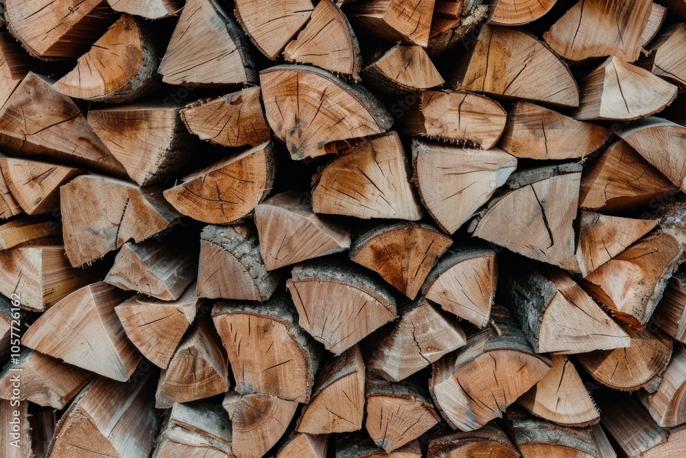 Stacked firewood featuring cut logs with natural wood texture Stacked firewood featuring cut logs with natural wood texture