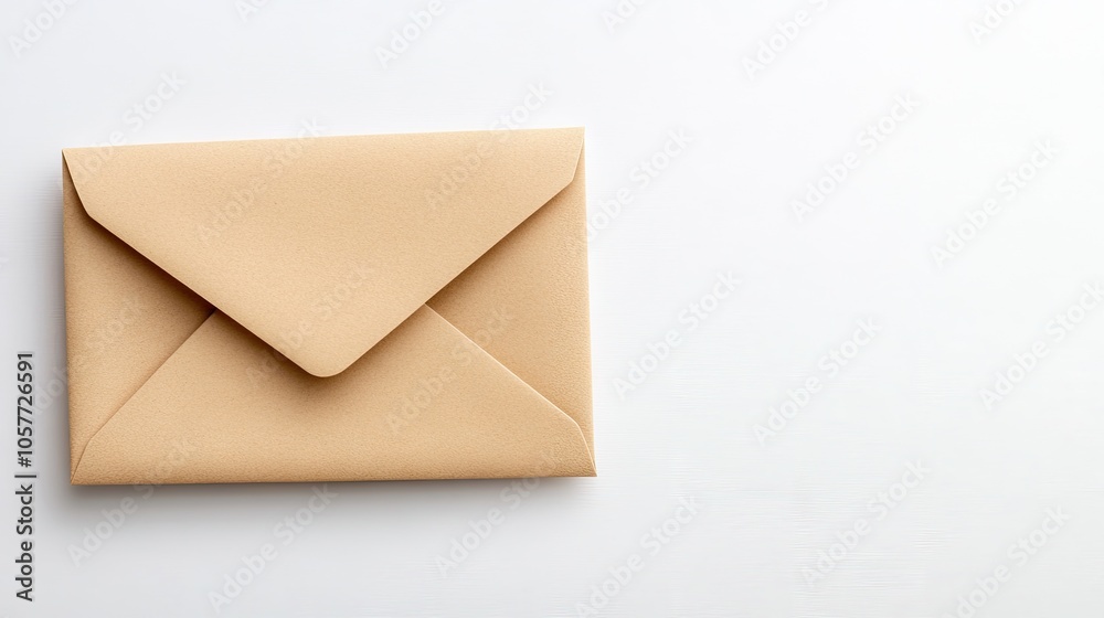 Elegant mockup featuring a white envelope resting on a textured white table with warm brown paper inside, perfect for design inspiration Elegant mockup featuring a white envelope resting on a textured white table with warm brown paper inside, perfect for design inspiration