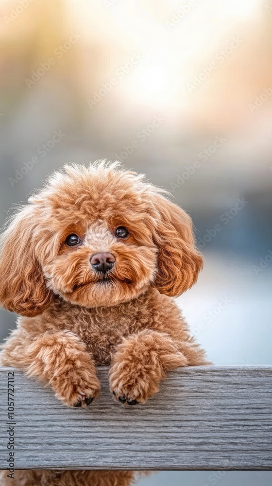 Charming poodle with fluffy fur poses gracefully in a serene, minimalist studio setting during soft evening light Charming poodle with fluffy fur poses gracefully in a serene, minimalist studio setting during soft evening light
