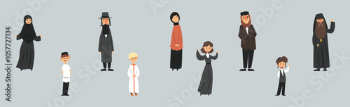 People of Different Religion in Traditional Clothes Vector Set