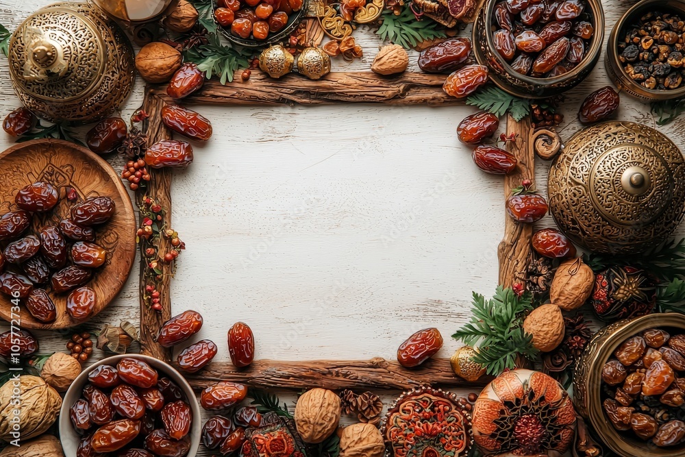 Traditional middle eastern dates and nuts on rustic wooden background Traditional middle eastern dates and nuts on rustic wooden background