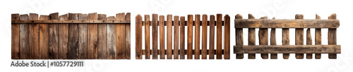 collection of old wooden fence isolated on transparent background