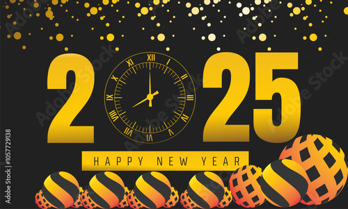 Happy new year 2025 design. fold gold color gradient. Holiday concept. suitable for placard, background, Greeting Card, Poster design template with text inscription, standard Social Media Post.