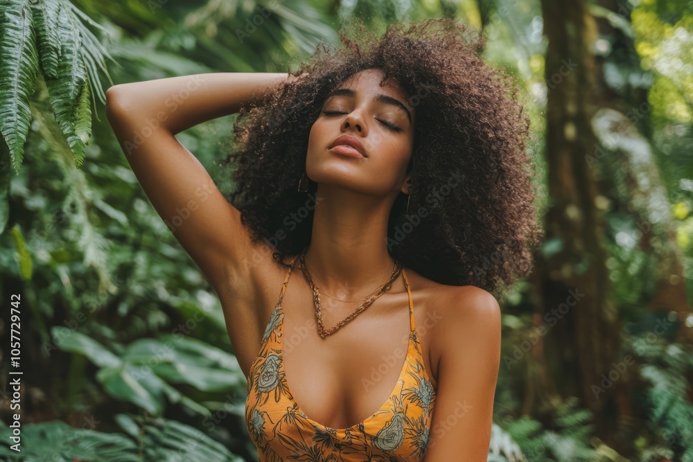 Serene Woman in Tropical Jungle