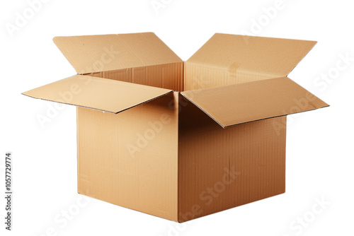Open cardboard box isolated on a transparent background.