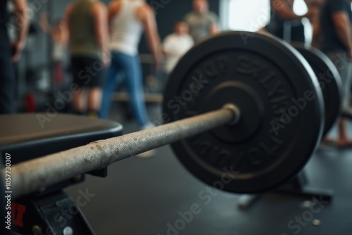 Gym workout with focus on barbell and weightlifting in fitness center.