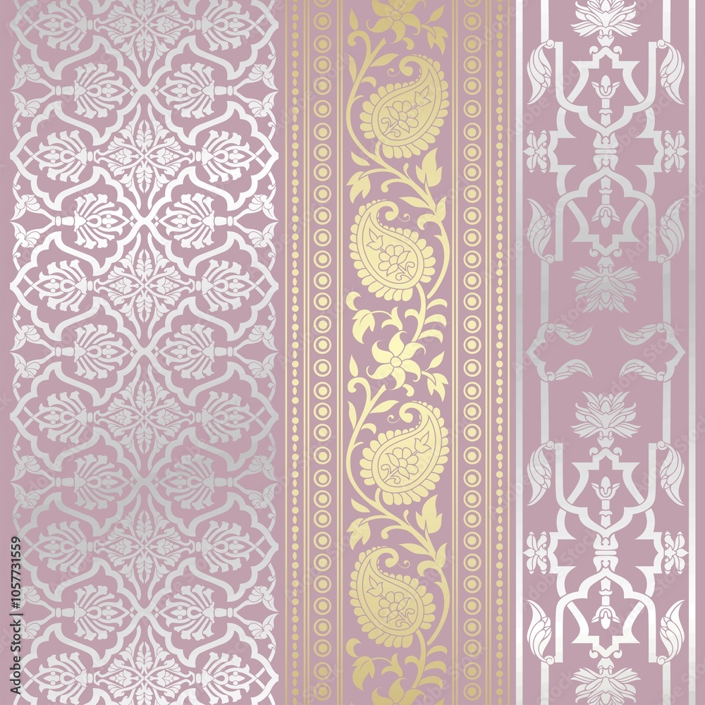wedding card design, traditional paisley floral pattern , royal India	