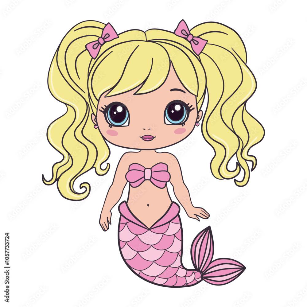 Beautiful little mermaid. Siren. Sea theme. Hand drawn vector illustration on a white background. Beautiful little mermaid. Siren. Sea theme. Hand drawn vector illustration on a white background.