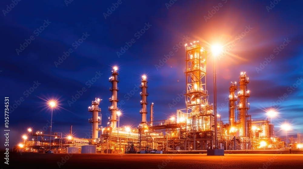 Fototapeta premium Modern Fuel Processing Plant at Night