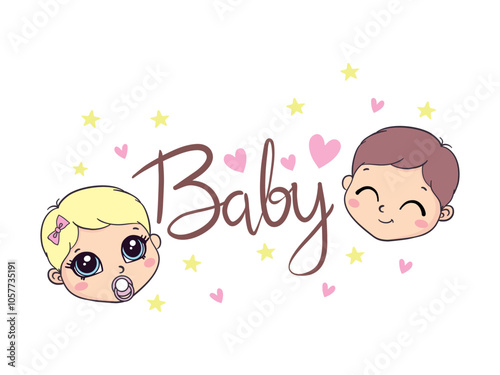 Vector greeting card. Baby shower card. Baby announcement card design element. It's a girl lettering. Baby shower party design element.