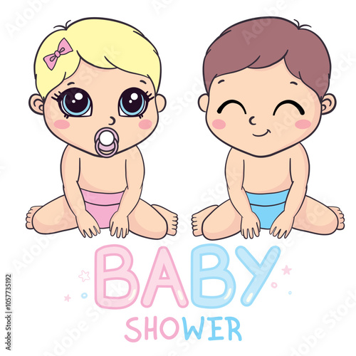 Vector greeting card. Baby shower card. Baby announcement card design element. It's a girl lettering. Baby shower party design element.