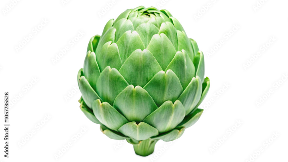 Obraz premium Fresh Whole Artichoke with Closed Green Leaves Isolated on White Background