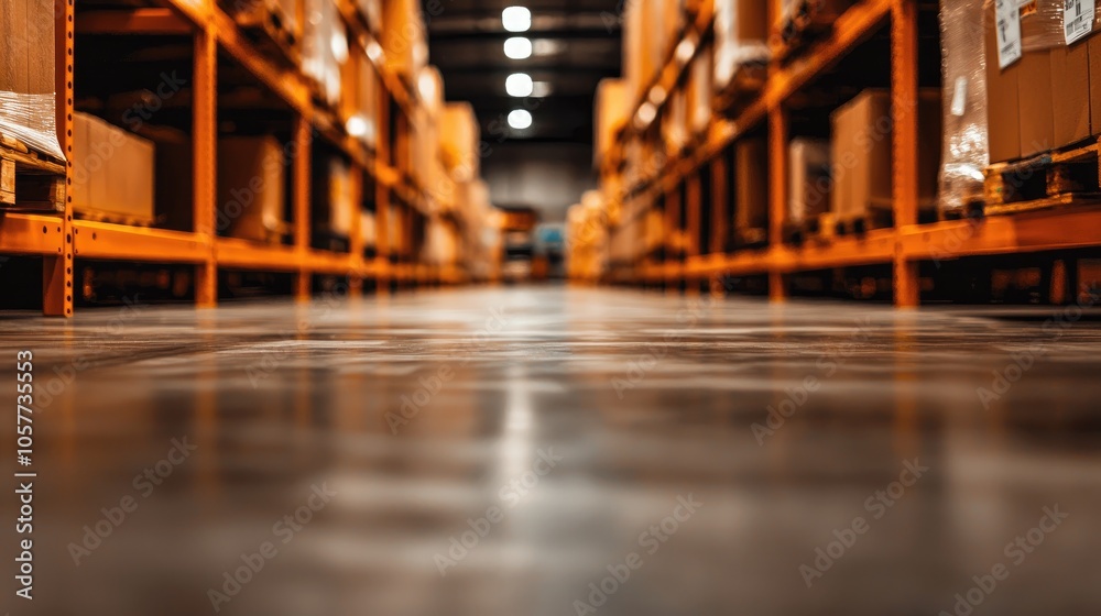 Wide Angle View of Warehouse Aisles with Systematic Layout Wide Angle View of Warehouse Aisles with Systematic Layout