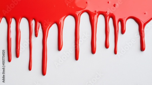 Red Paint Dripping on White Canvas Background. Abstract Art and Design Concept