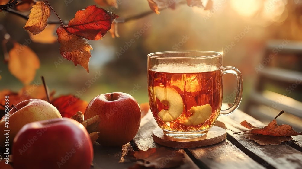 Experience the essence of autumn with apple cider and fresh apples. Experience the essence of autumn with apple cider and fresh apples.