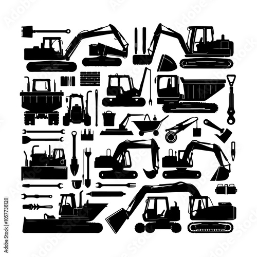 
Construction tools collection silhouette vector Set of different types of construction tools vector icon silhouette illustration.