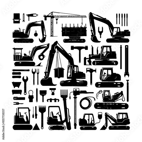 
Construction tools collection silhouette vector Set of different types of construction tools vector icon silhouette illustration.